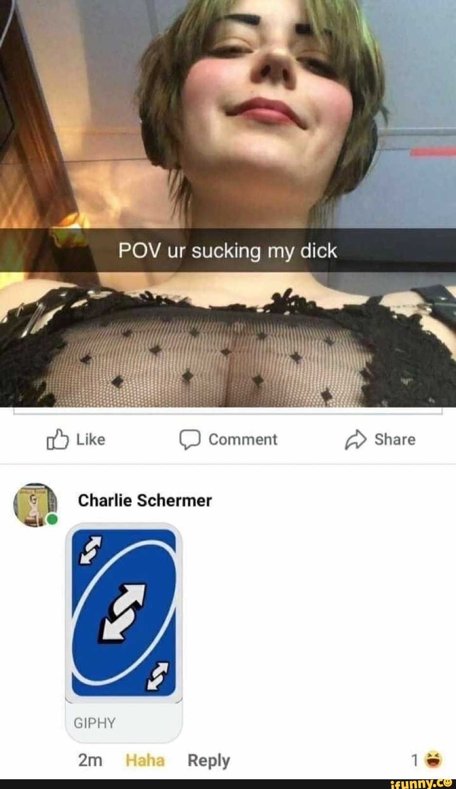 POV ur sucking my dick Like Comment A Share Charlie Schermer GIPHY Reply le  - iFunny