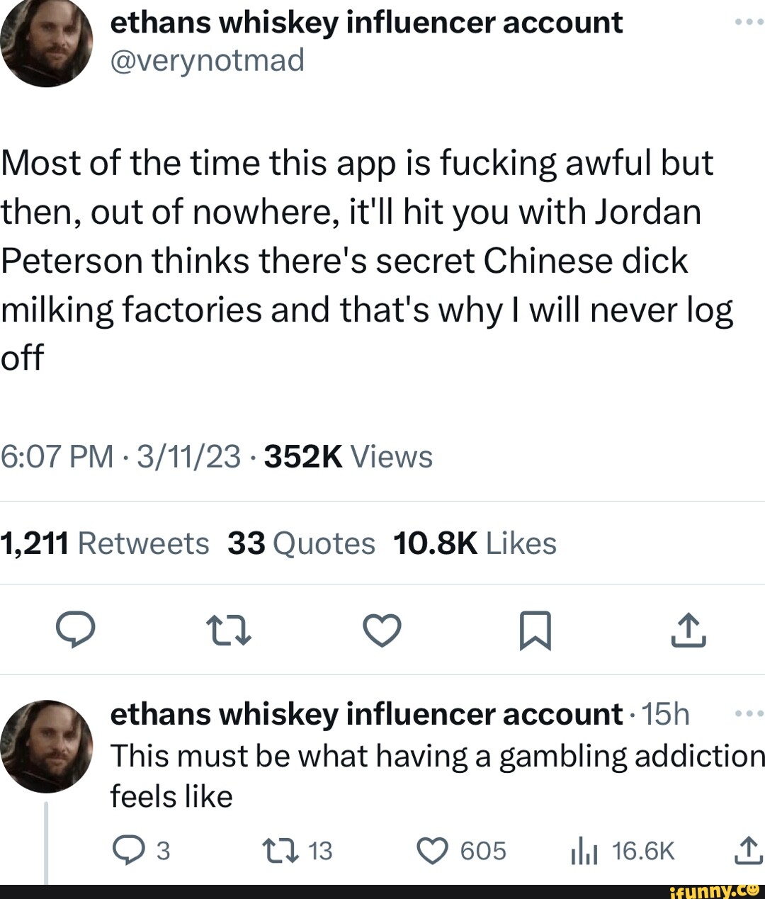 I ethans whiskey influencer account Most of the time this app is fucking  awful but then,