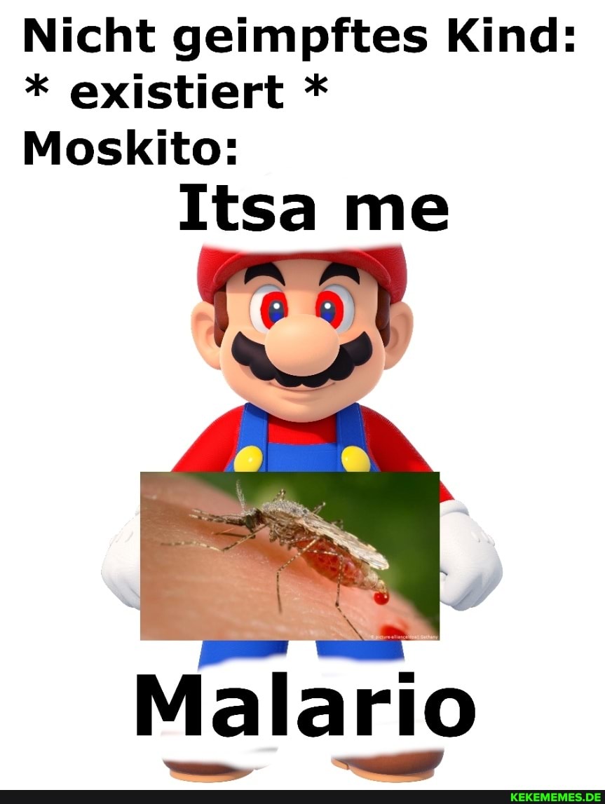 Nicht geimpftes Kind:
* existiert *
Moskito:
Itsa me
Malario