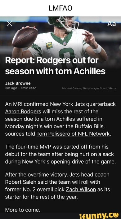 Aaron Rodgers: New York Jets quarterback to miss the rest of the