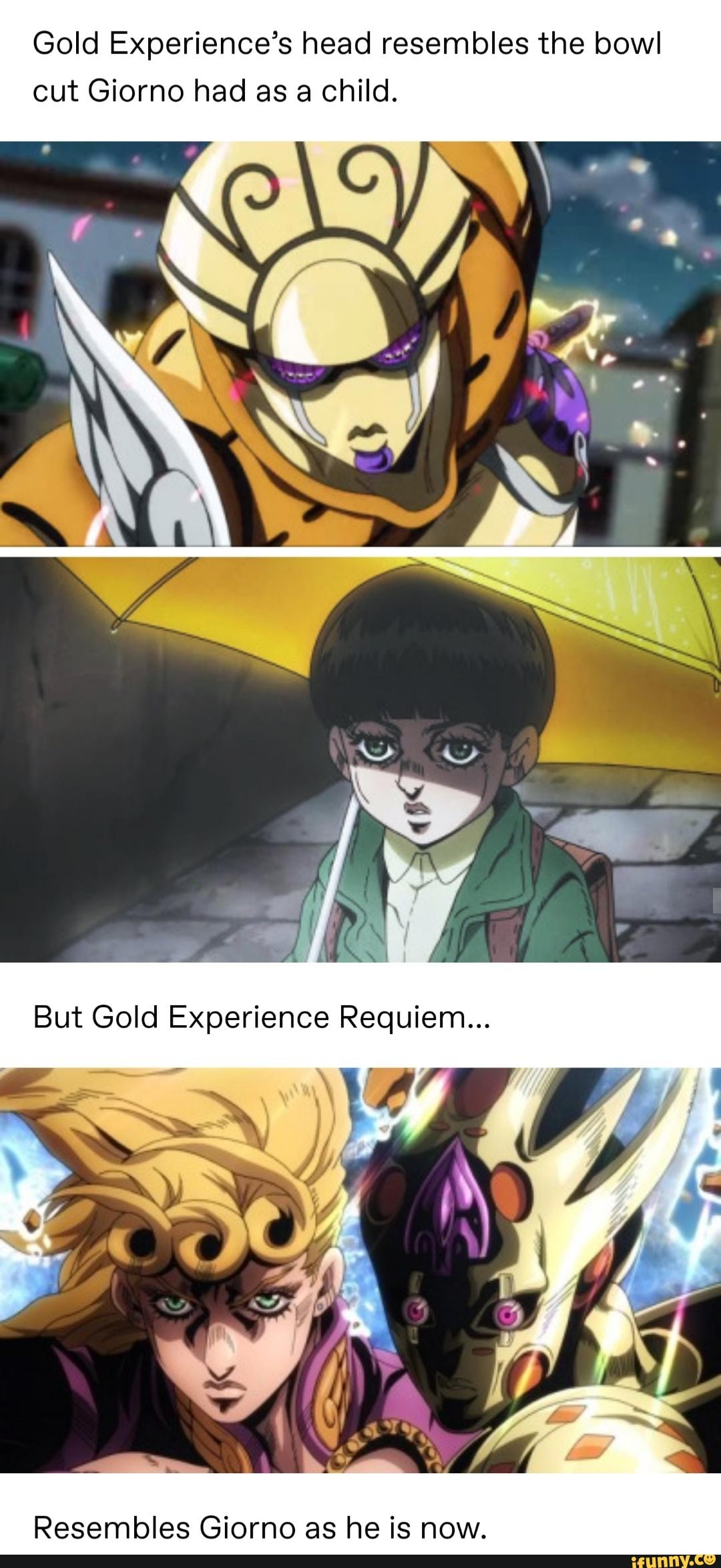 Gold Experience S Head Resembles The Bowl Cut Giorno Had As A Child Ifunny