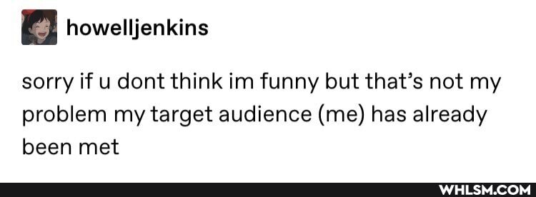 sorry if u dont think im funny but that's not my problem my target audience (me) has already been met