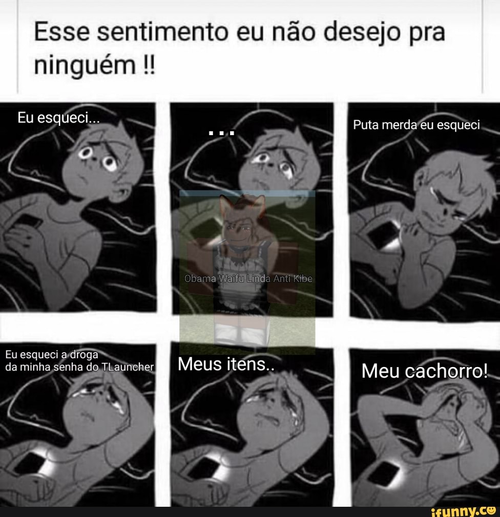 Esse sentimento eu não desejo pra
ninguém
Eu esqueci... Puta merda eu esqueci
Eu esqueci a droga da minha senha do auncher Meus itens.. Meu cachorro!