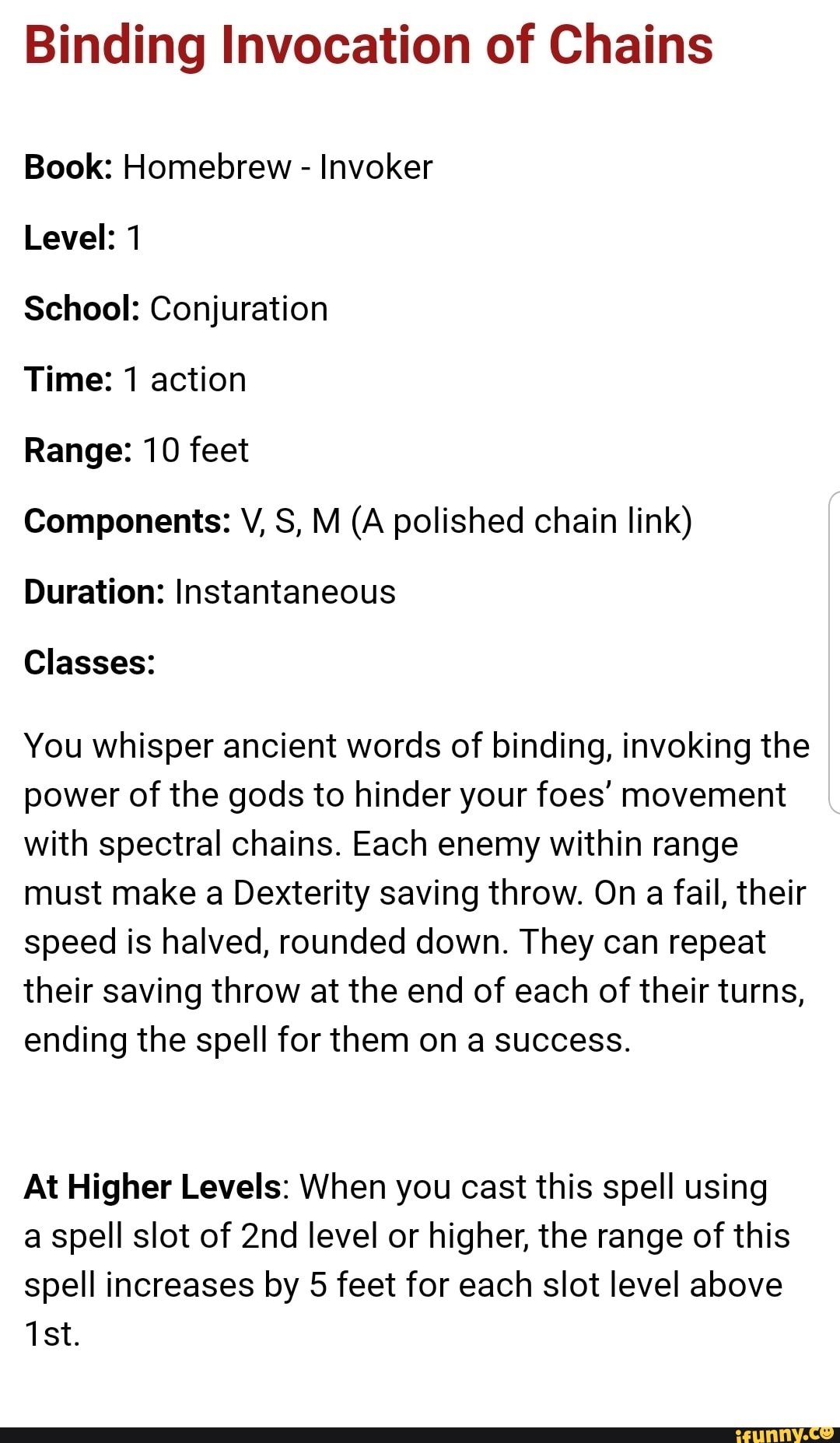 Binding Invocation of Chains Book Homebrew Invoker Level 1 School