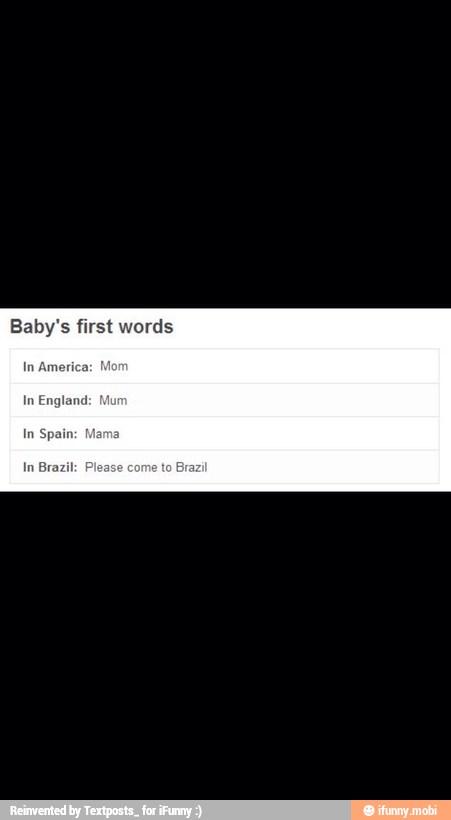 Baby's first words
In England:
In Spain: 1
In Brazil: Plea:
