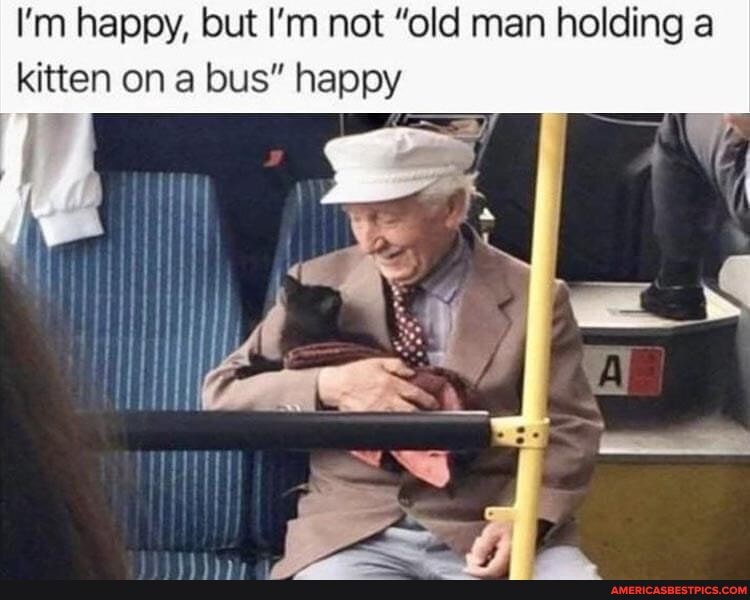 I'm happy, but I'm not "old man holding a kitten on a bus" happy
or
hes Sy