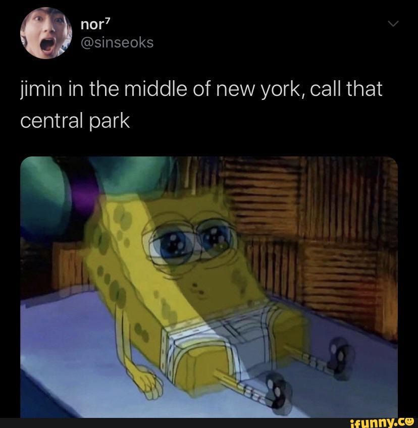 jimin in the middle of new york, call that central park