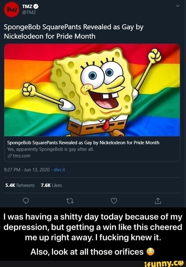 Spongebob Squarepants Revealed As Gay By Nickelodeon For Pride Month Spongebob Squarepants