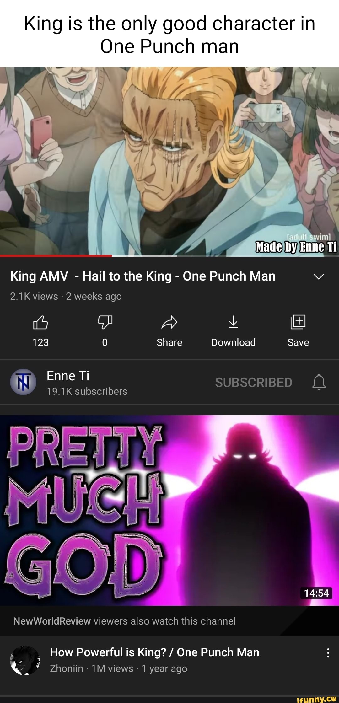 King is the only good character in One Punch man Made by Enne Ti King