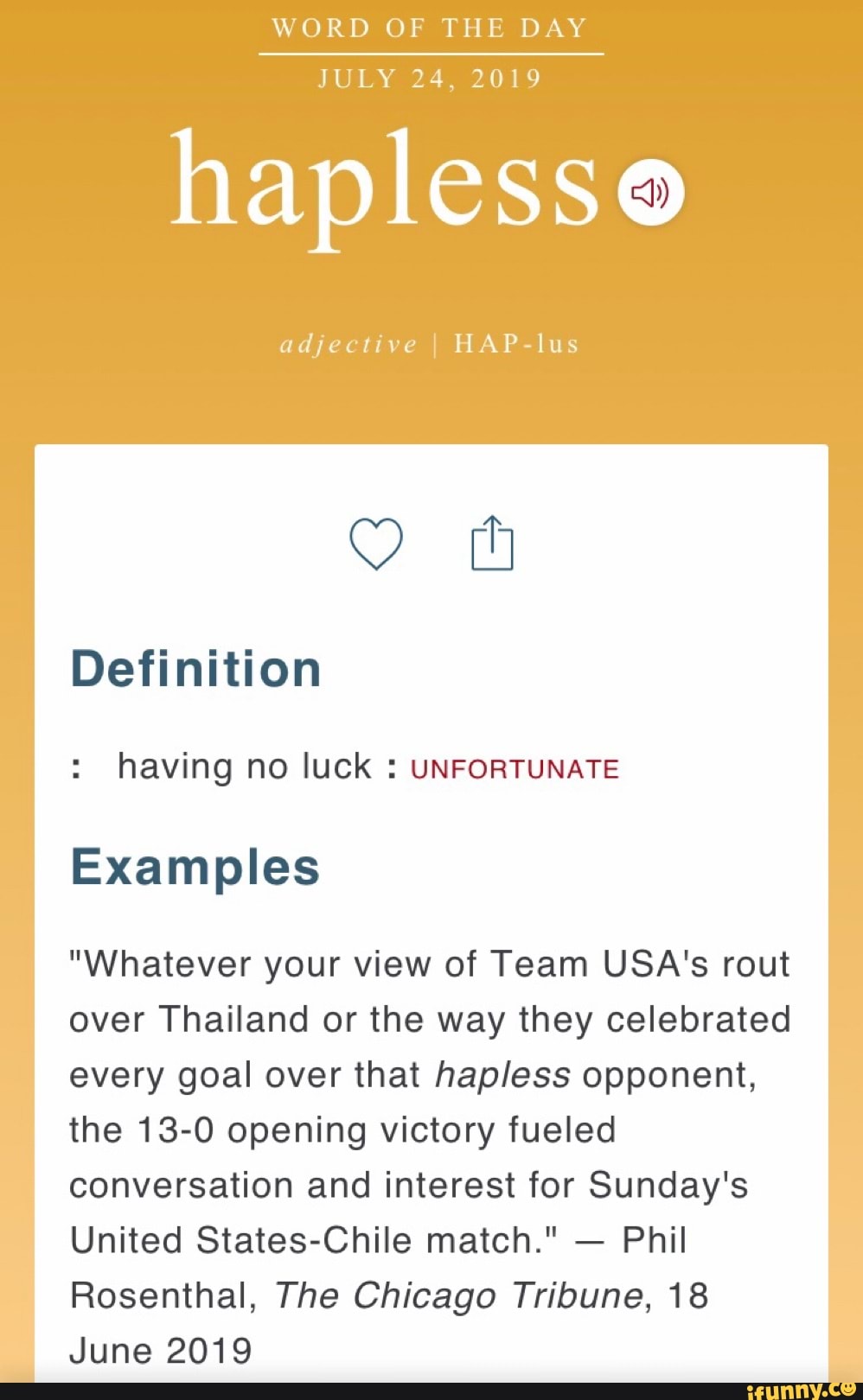 Hapless Example WORD OF THE DAY adjective & HAP-lus having no luck : UNFORTUNATE ...