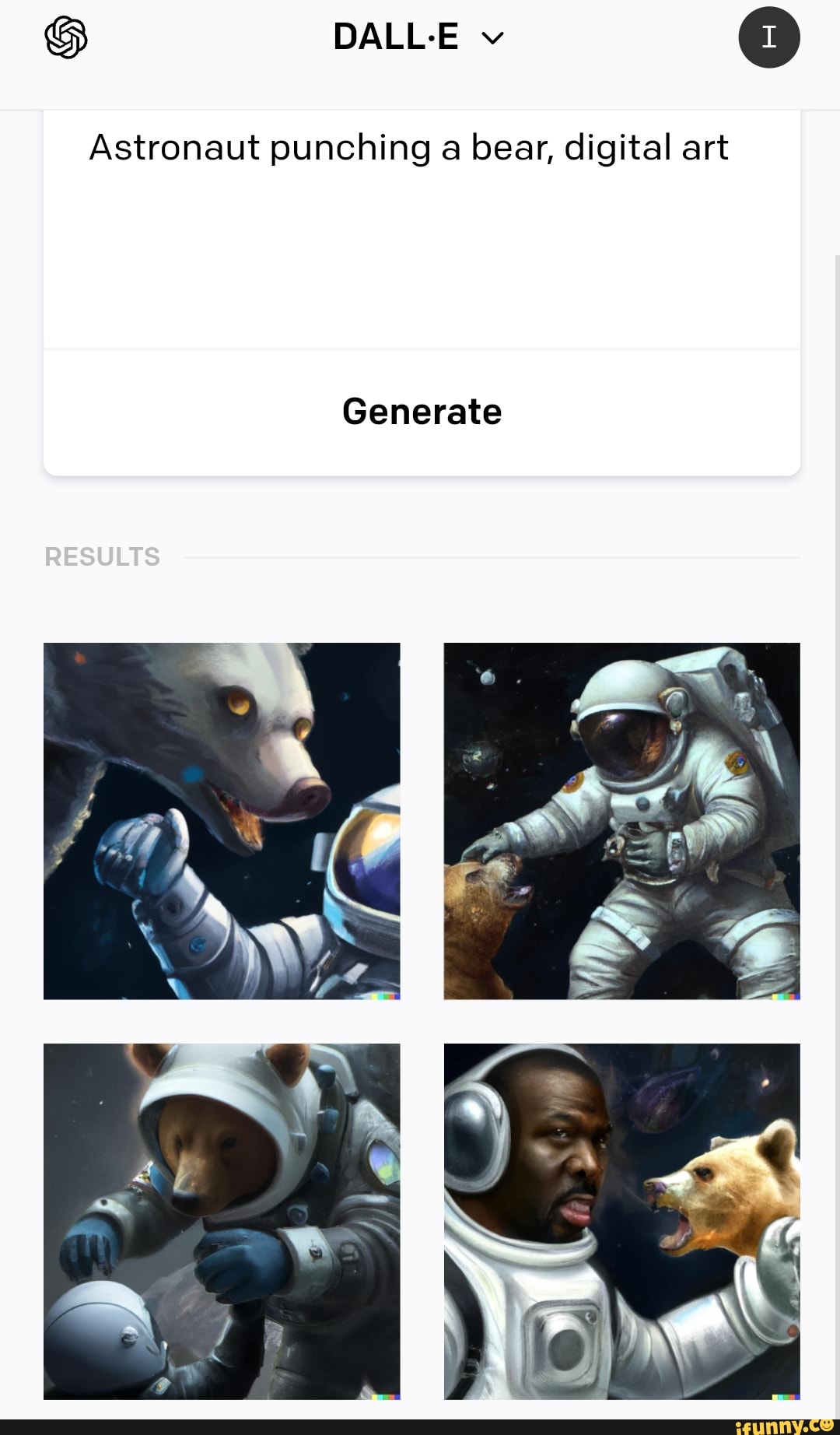 DALL-E Astronaut punching a bear, digital art Generate RESULTS Al - iFunny