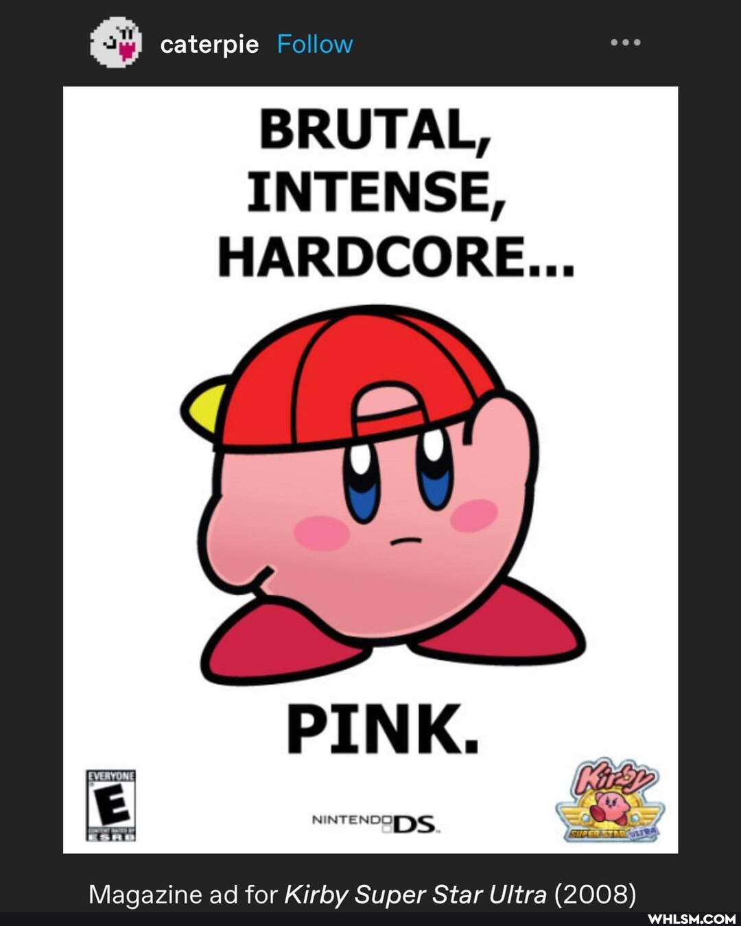 caterpie Follow
BRUTAL,
INTENSE,
HARDCORE...
PINK
Magazine ad for Kirby Super Star Ultra (2008)
