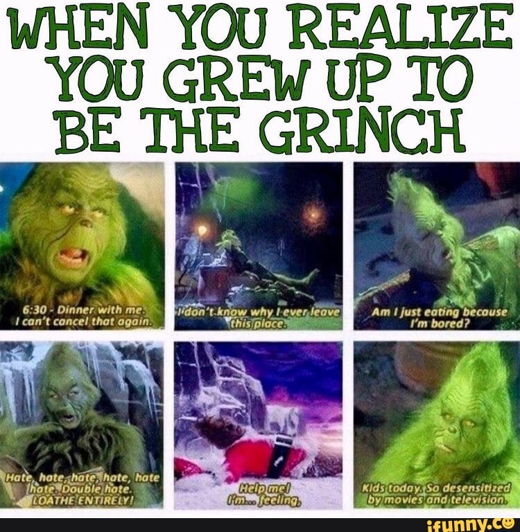 WHEN YOU REALIZE YOU GREW UP TO BE THE GRINCH - Dinner with me: can't ...