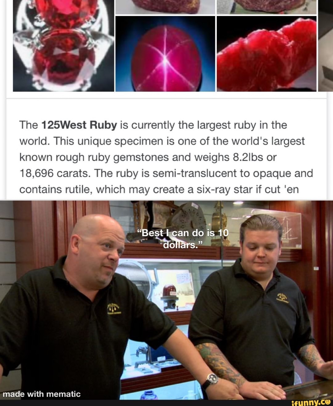 The 125West Ruby is currently the largest ruby in the world. This