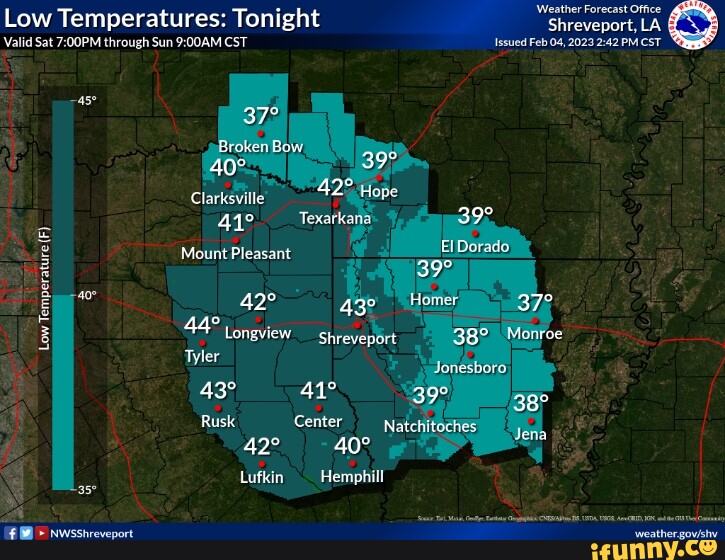 Weather Forecast Office Low Temperatures Tonight LA Valid I Sat