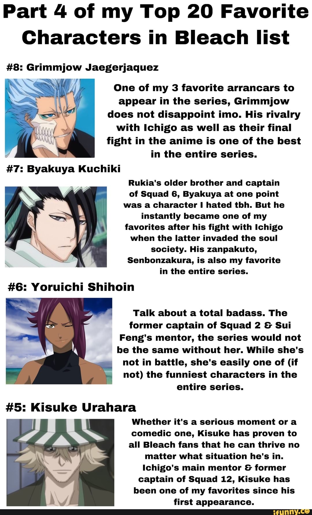 Part 4 of my Top 20 Favorite Characters in Bleach list One of my 3 ...