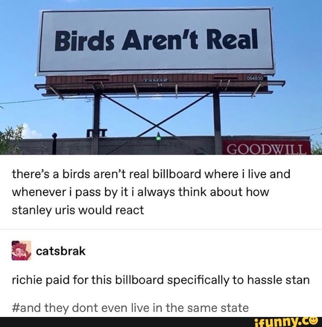 Birds Aren't Real there‘s 3 birds aren’t real billboard where i live