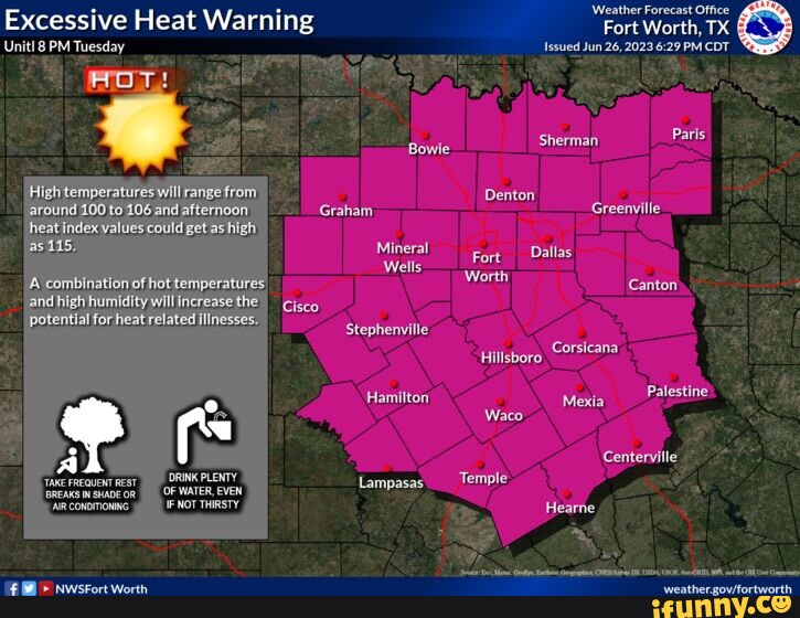 Excessive Heat Warning Unitl 8 PM Tuesday Bowie High temperatures will