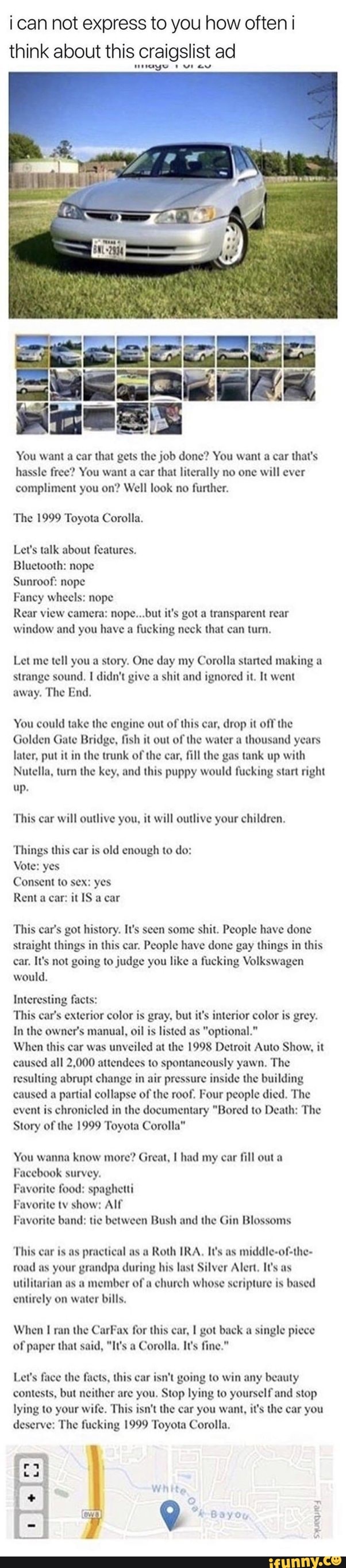 Ican not express to you how often i think about this craigslist ad You