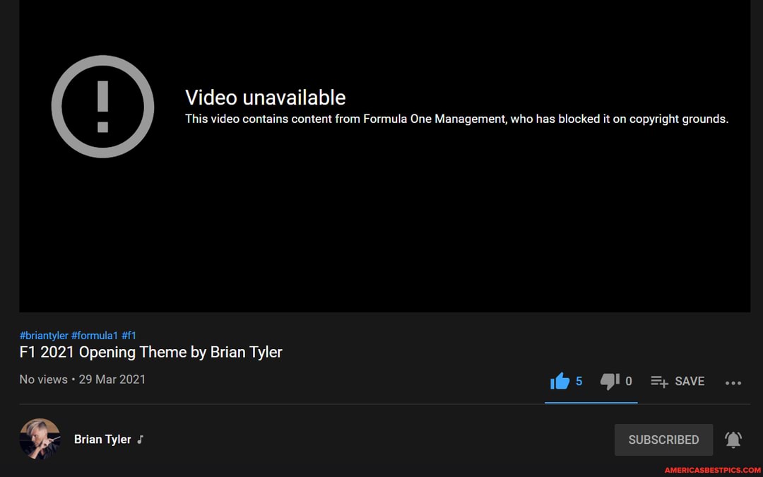 Video unavailable
This video contains content from Formula One Management, who has blocked it on copyright grounds.
#briantyler #formula #11
2021 Opening Theme by Brian Tyler
No views 29 Mar 2021 @lo save
Brian Tyler SUBSCRIBED