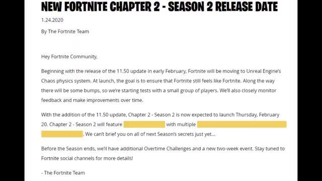 NEW FORTNITE CHAPTER 2 - SEASON 2 RELEASE DATE 1.24.2020 ...