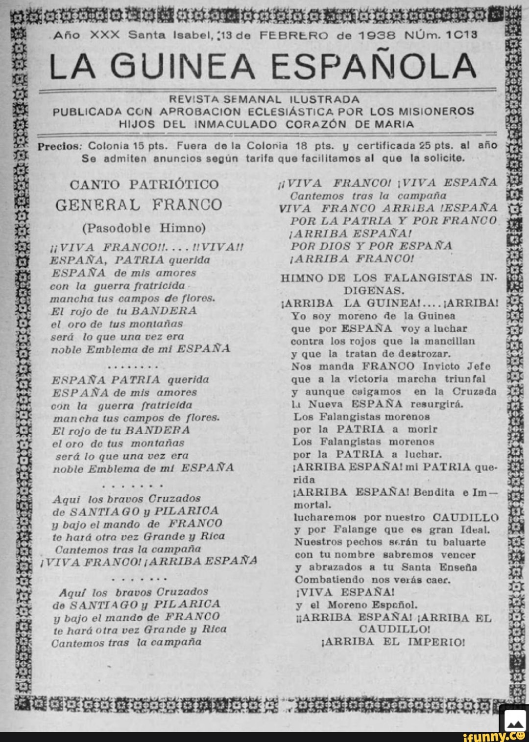 I Ea Guinea Espar Canto Patriotico Viva Franco Viva Espana Cantemos Tras La Campana