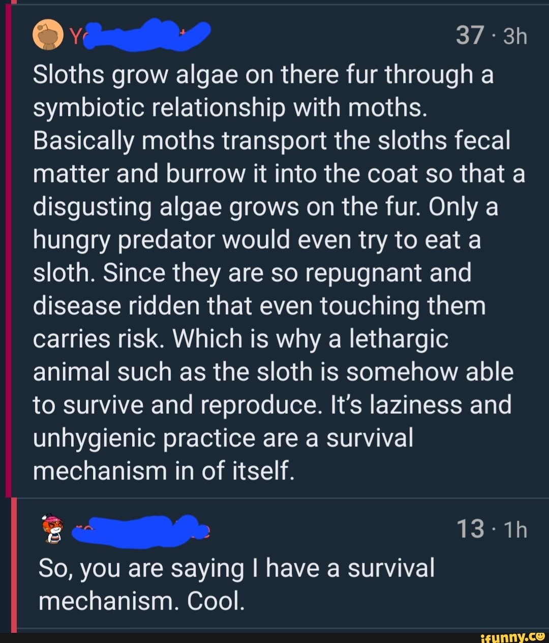 37 Sloths grow algae on there fur through a symbiotic relationship with