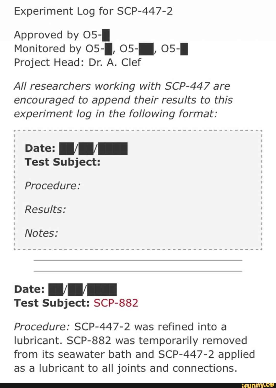 Experiment Log For Scp 447 2 Approved By Os L Monitored By Os I