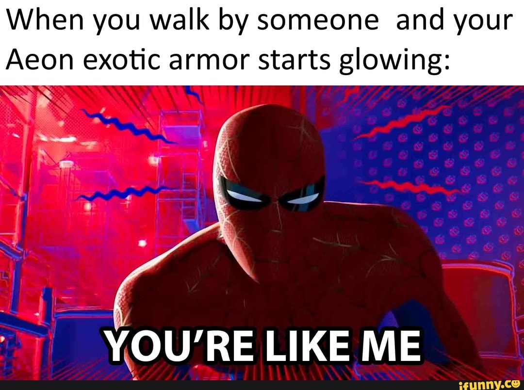 When you walk by someone and your
Aeon exotic armor starts glowing:
YOU'RE LIKE ME