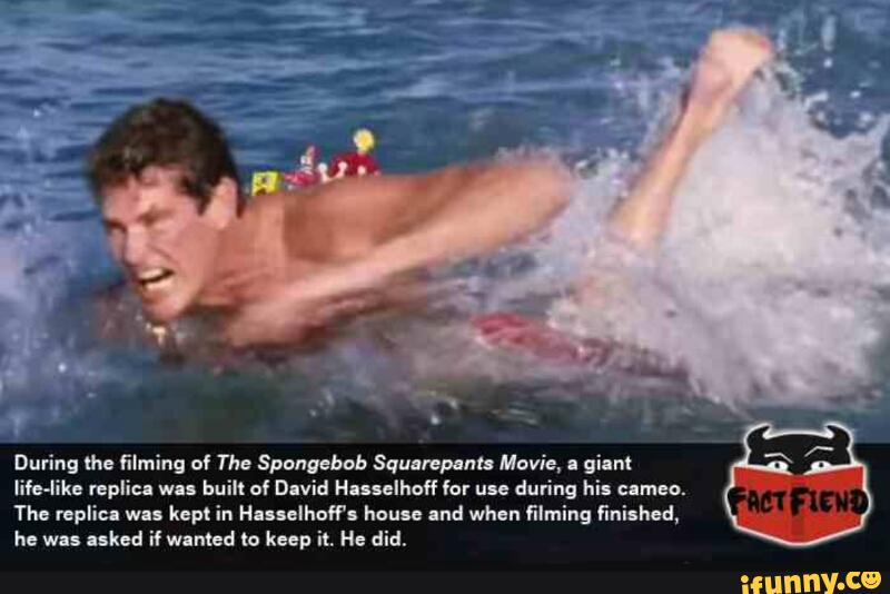 During the ﬁlming of The Spongebob Squurepann Movie, . giant Nfe-er replicl...