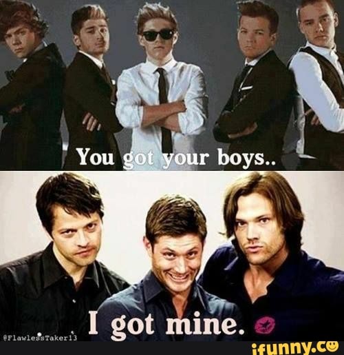 supernatural, castiel, deanwinchester, samwinchester, jensenackles, jaredpadalecki, mishacollins, onedirection, harrystyles, louistomlinson, liampayne, niallhoran, zaynmalik