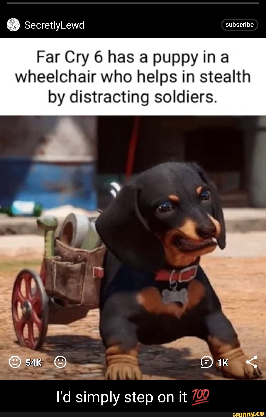 SecretlyLewd subscribe Far Cry 6 has ap puppy ina wheelchair who helps