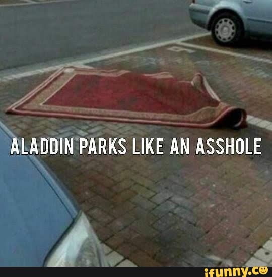 "ee, ALADDIN PARKS LIKE AN ASSHOLE