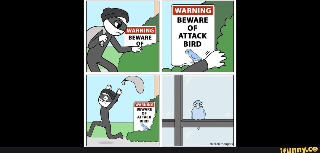 WARNING BEWARE OF BEWARE ATTACK OF BIRD BEWARE or aTTACH + - iFunny