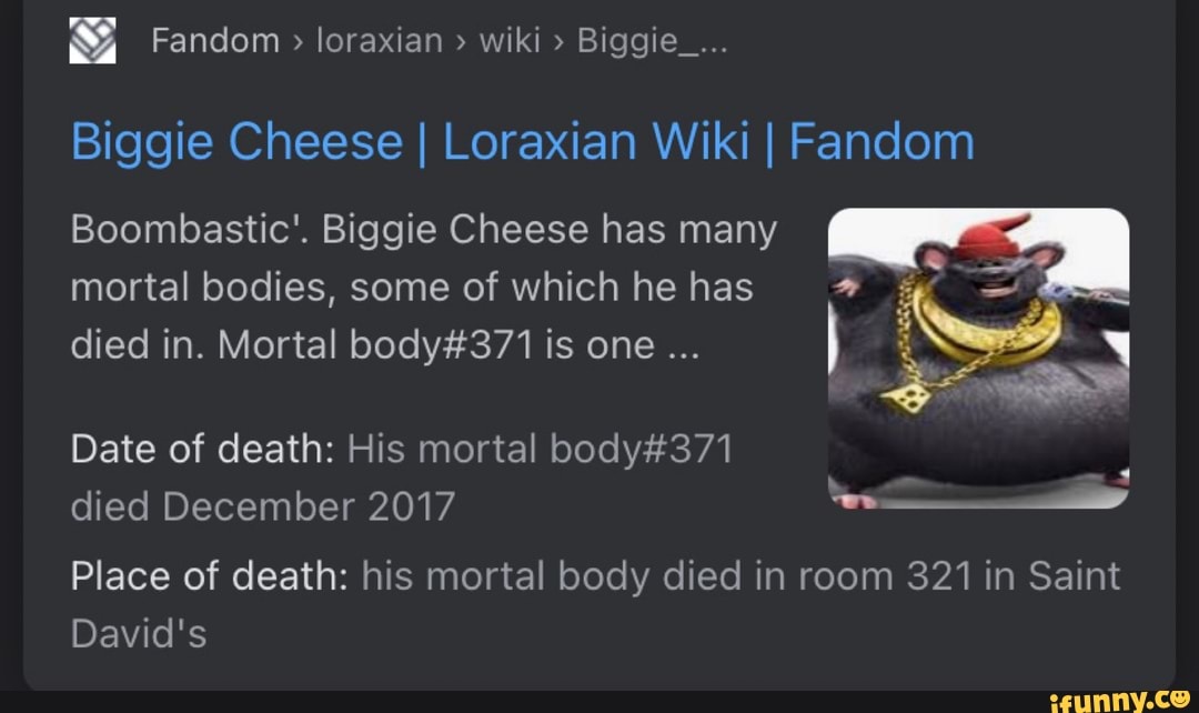 Fandom > loraxian > wiki Biggie_... Biggie Cheese I Loraxian Wiki I