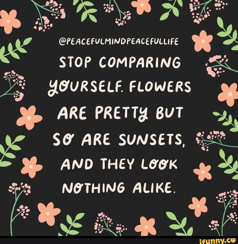 STOP COMPARING PEACEFULMINDPEACEFULLIFE YOURSELF. FLOWERS ARE PRETTY