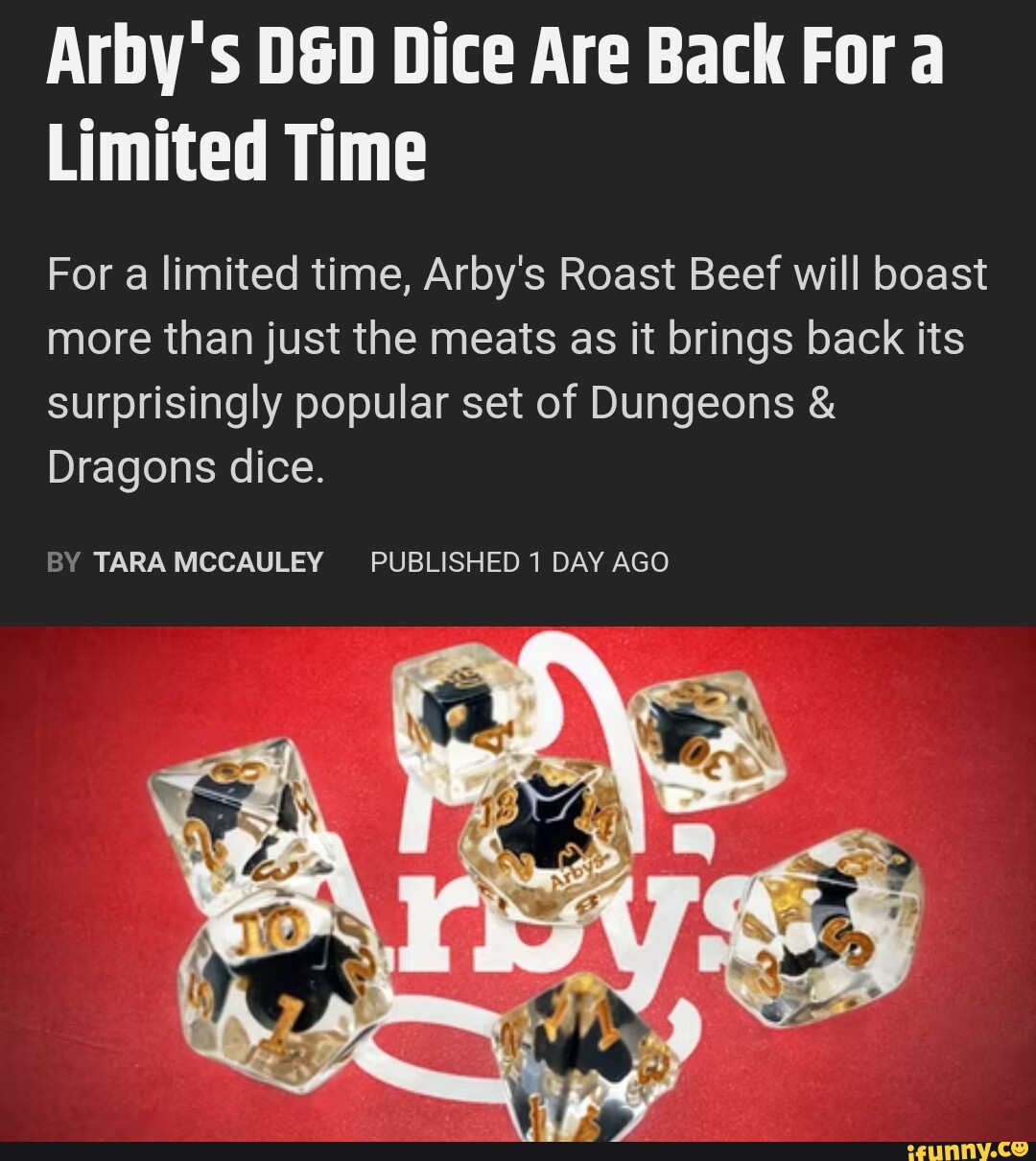 Arby's Dice Are Back For A Limited Time For A Limited Time, Arby's ...