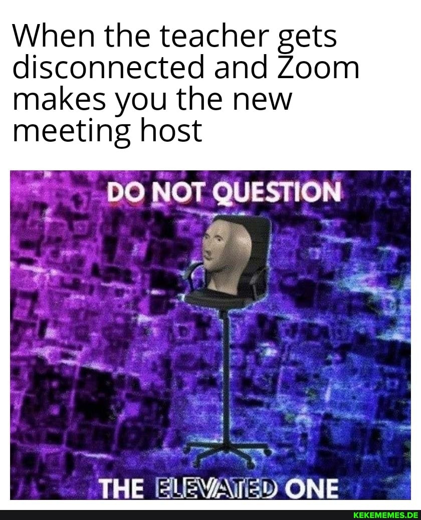 When the teacher gets disconnected and Zoom makes you the new meeting host
NOT QUESTION,
THE ELEVATED ONE