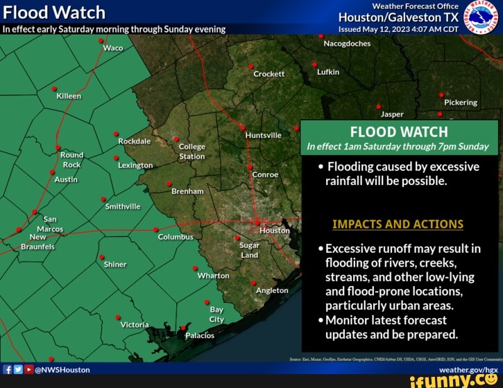 'Weather Forecast Office Flood Watch TX Ineffect early Saturday morning through Sunday evening
