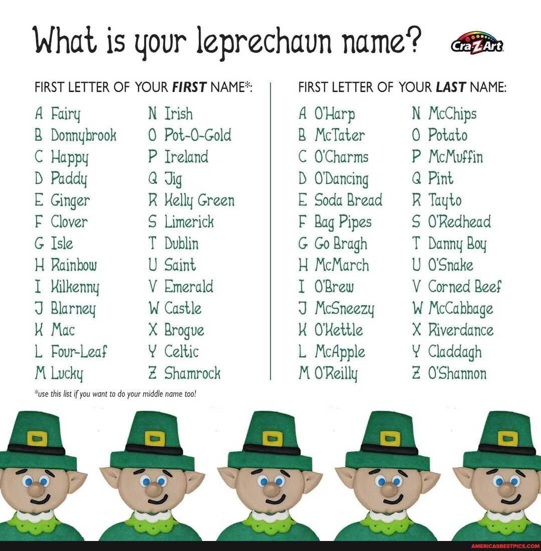 What Is Your Leprechaun Name First Letter Of Your First Name A Fairy B Donnybrook