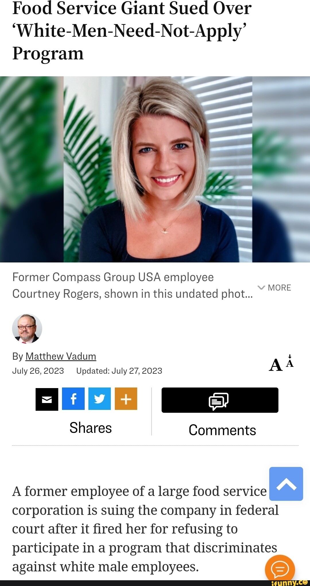 Food Service Giant Sued Over 'WhiteMenNeedNotApply' Program Former