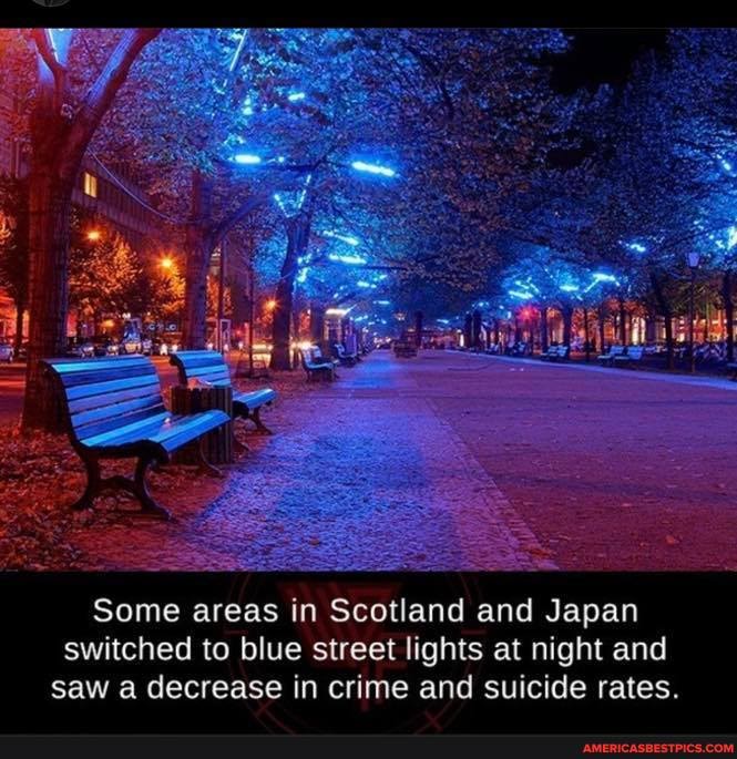 Some areas in Scotland and Japan switched to blue street lights at night and saw a decrease in crime and suicide rates.