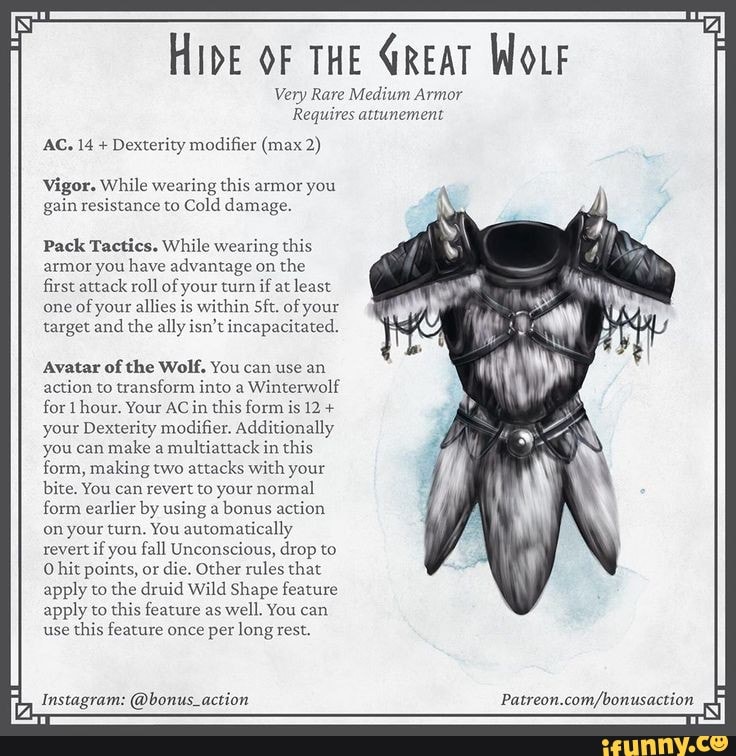 Hie OF THE GREAT WOLF Very Rare Medium Armor Requires attunement AC. 14