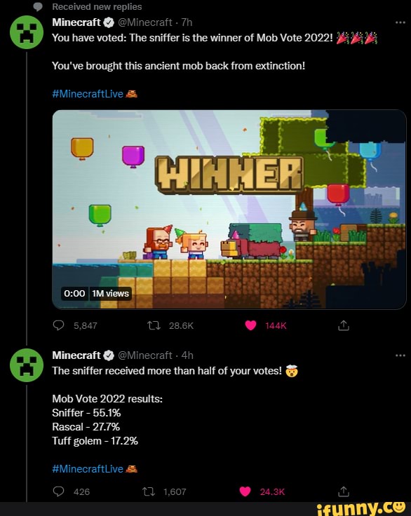  Received new Minecraft You have voted The sniffer is the winner of