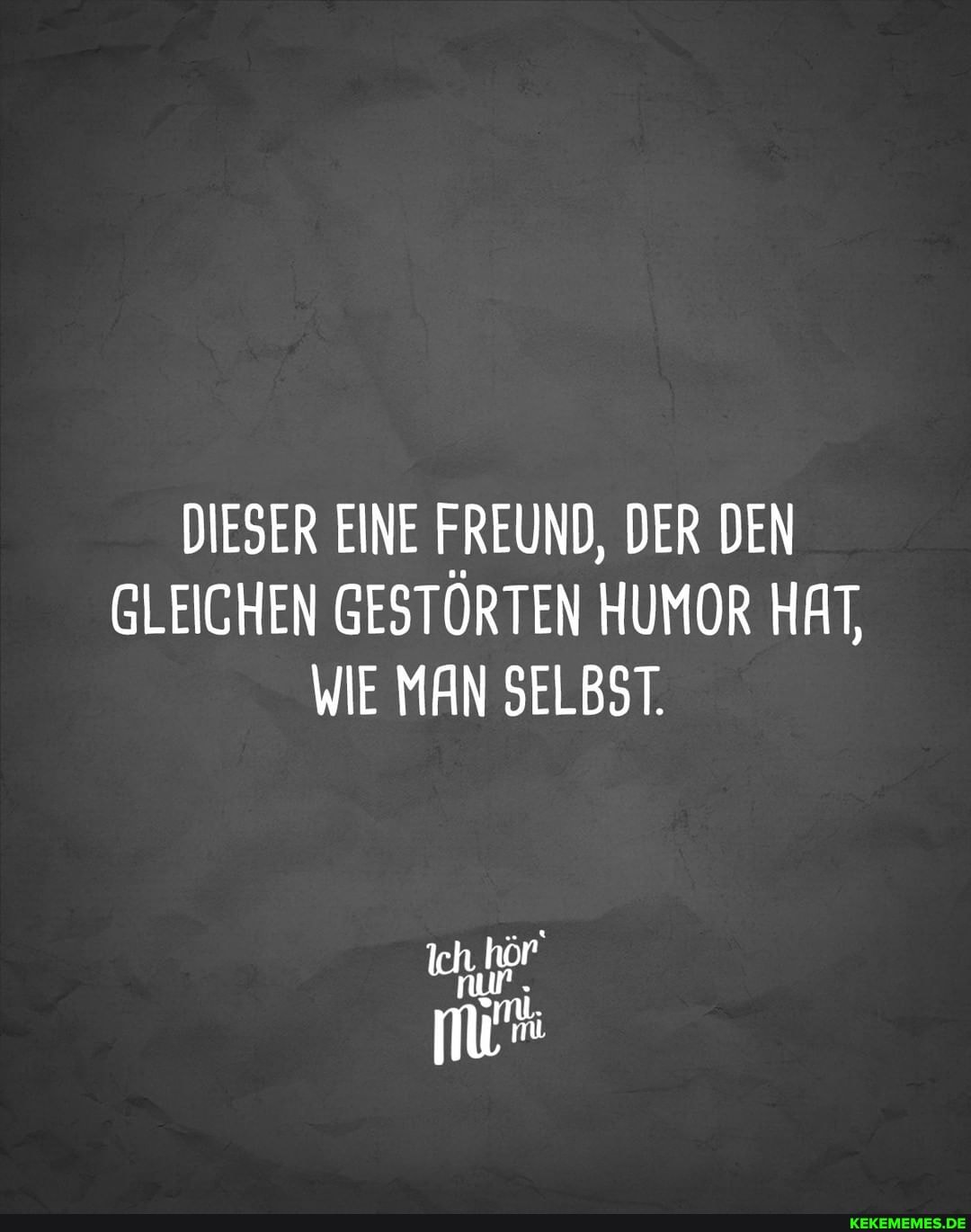 DIESER EINE FREUND, DER DEN GLEICHEN GESTÖRTEN HUMOR HAT,
WIE MAN SELBST.