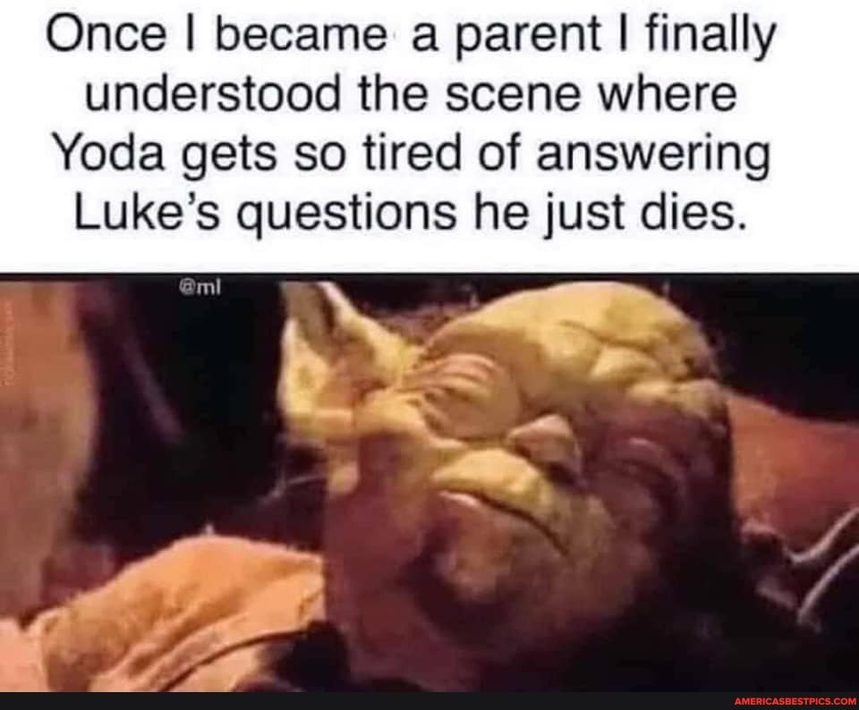 Once I became a parent I finally understood the scene where
Yoda gets so tired of answering
Luke's questions he just dies.
@mi