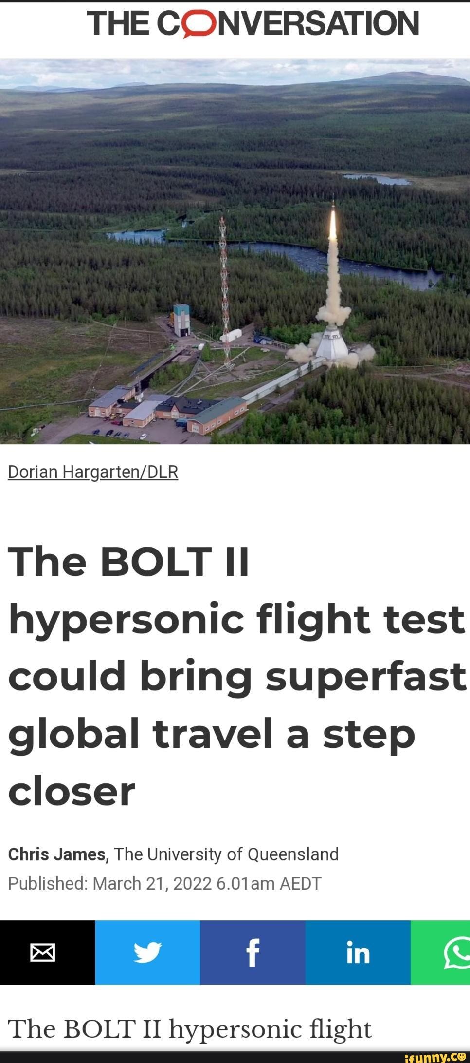 Travel Faster Than A Missile THE CONVERSATION Dorian The BOLT Il 