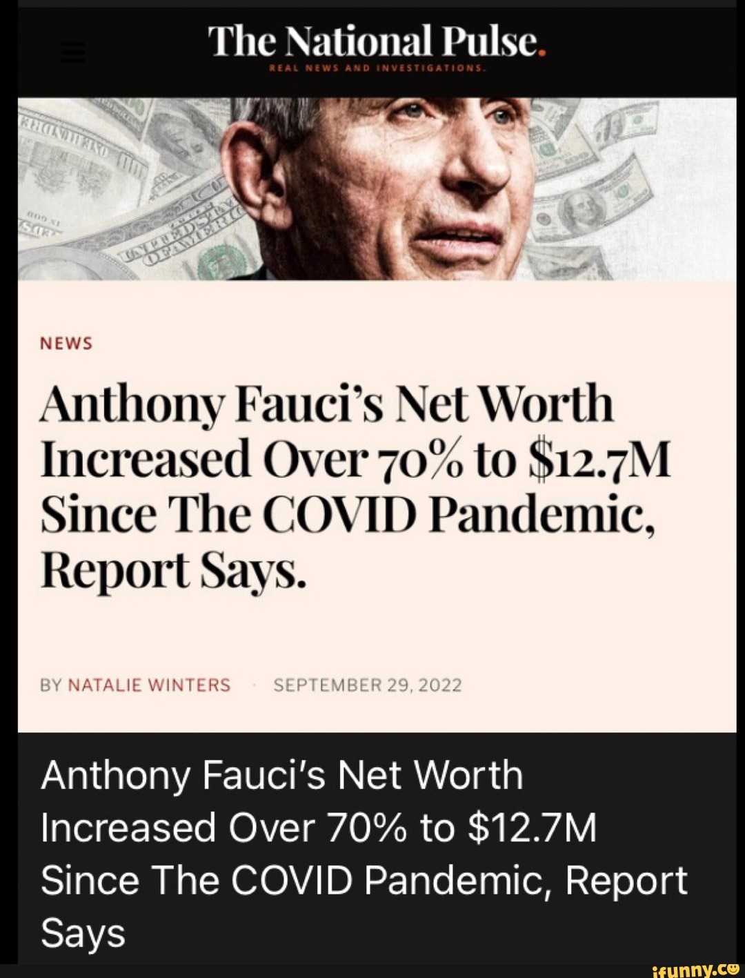 The National Pulse. NEWS Anthony Fauci's Net Worth Increased Over 70
