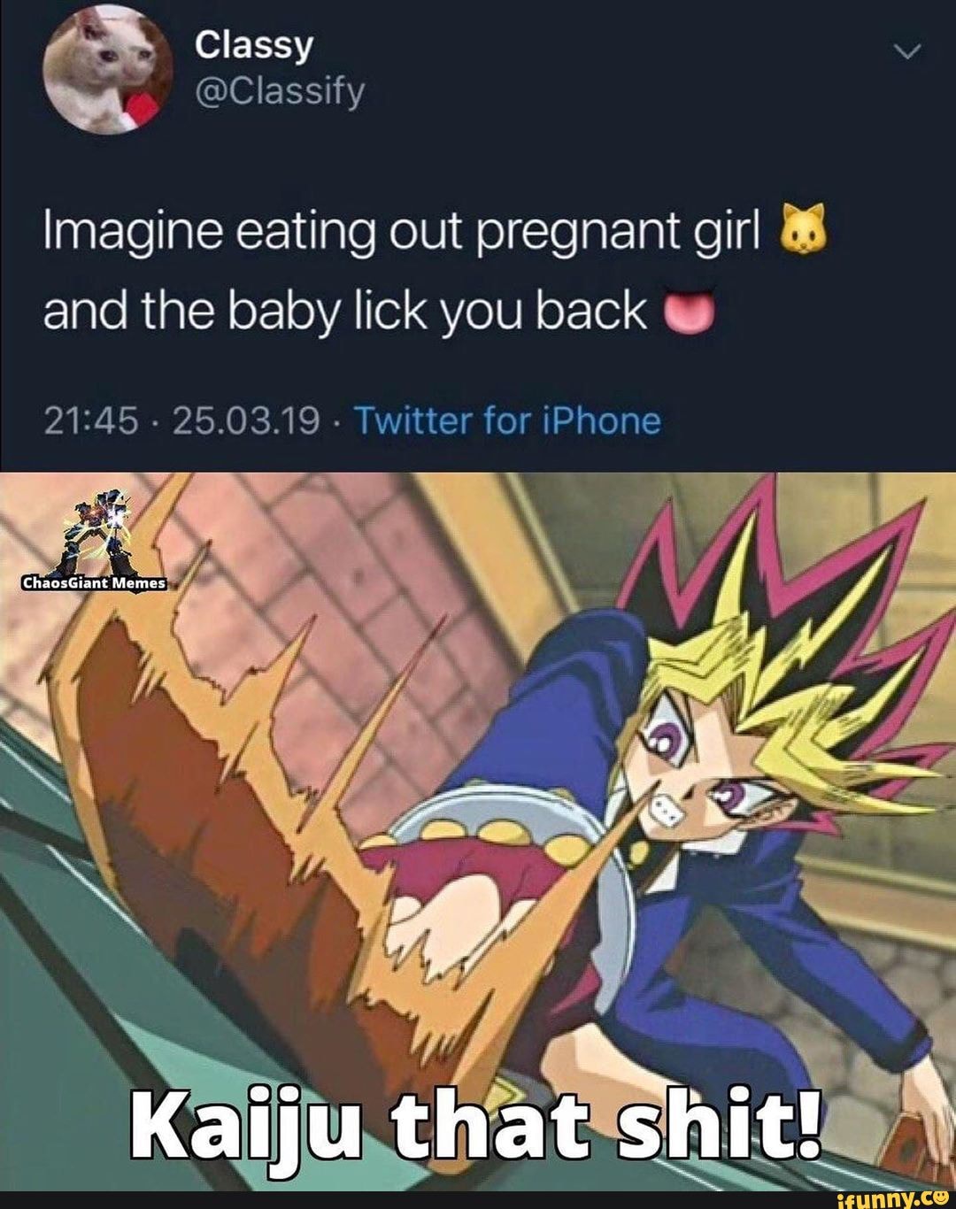 Imagine eating out pregnant girl Bé
and the baby lick you back 21:45
25.03.19
Twitter for iPhone