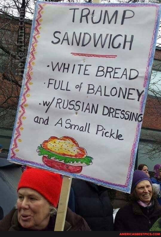 TRUMP SANDWIGH
= if
"WHITE BREAD
"FULL of Ba LONEY,
-w/ RUSS ORESSINGE=
Wd A Snall Pickle